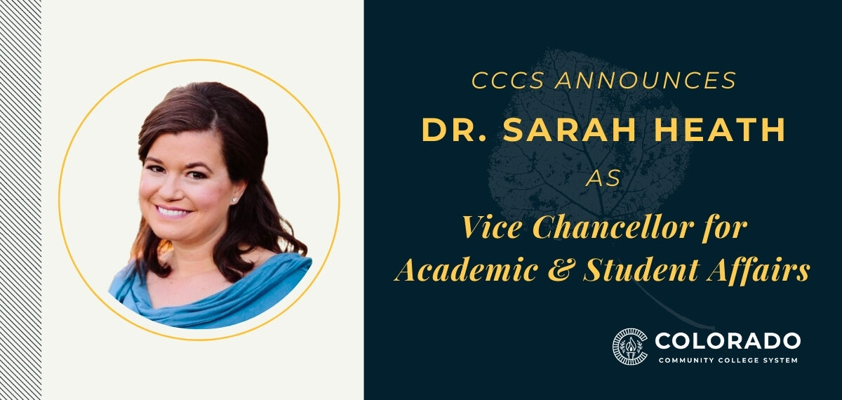 Graphic with text that says "Ҵý Announces Dr. Sarah Heath as Vice Chancellor for Academic & Student Affairs". Graphic contains headshot of Dr. Sarah Heath.